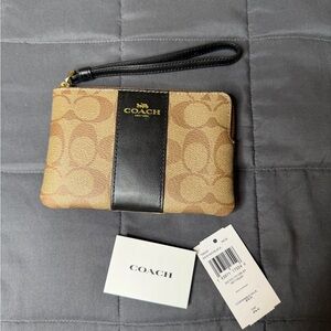 Coach Tan and Black Signature Wristlet